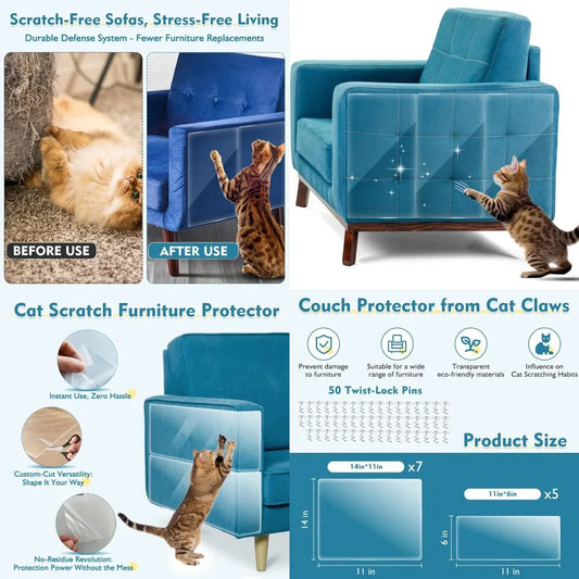No Glue Marks Cat Scratch Furniture Protector, 12-Pack With Pins