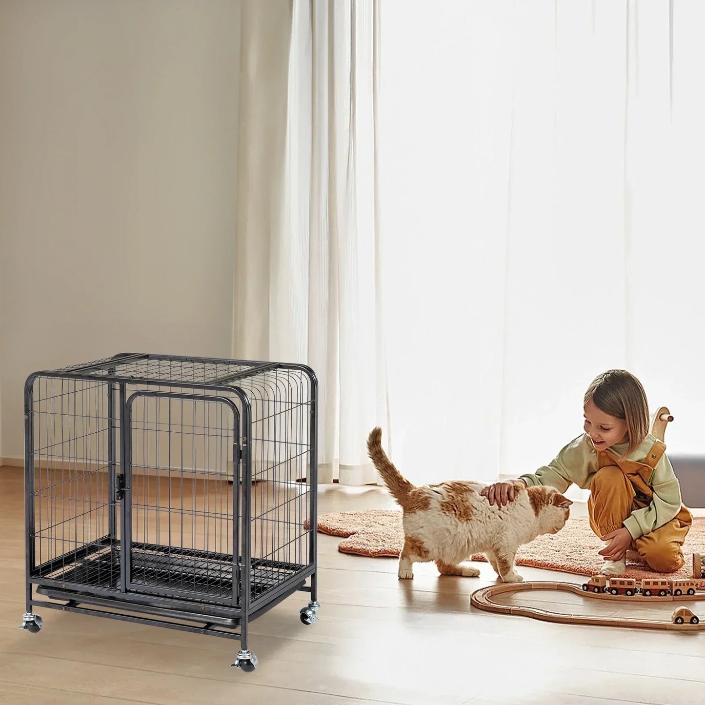Durable Cat Cage Enclosure With Double Doors And Lockable Wheels