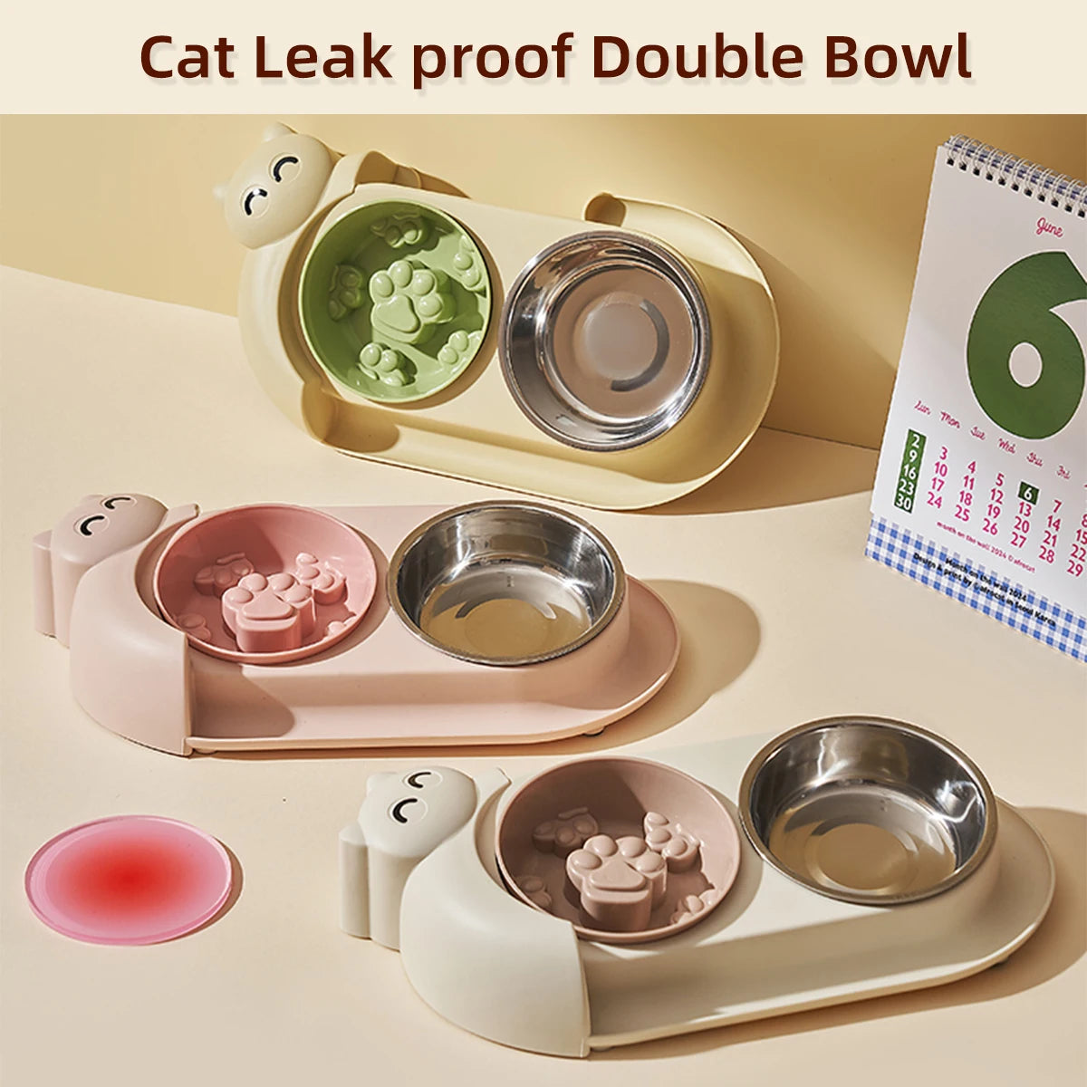 One piece multifunctional pet double bowl cartoon containing stainless steel bowl pet food utensils pet feeding water feeding tw