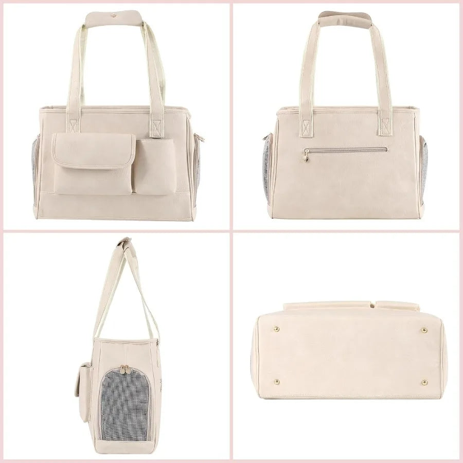 Fashion Leather Pet Carrier Purse Airline Approved Soft Sided Tote