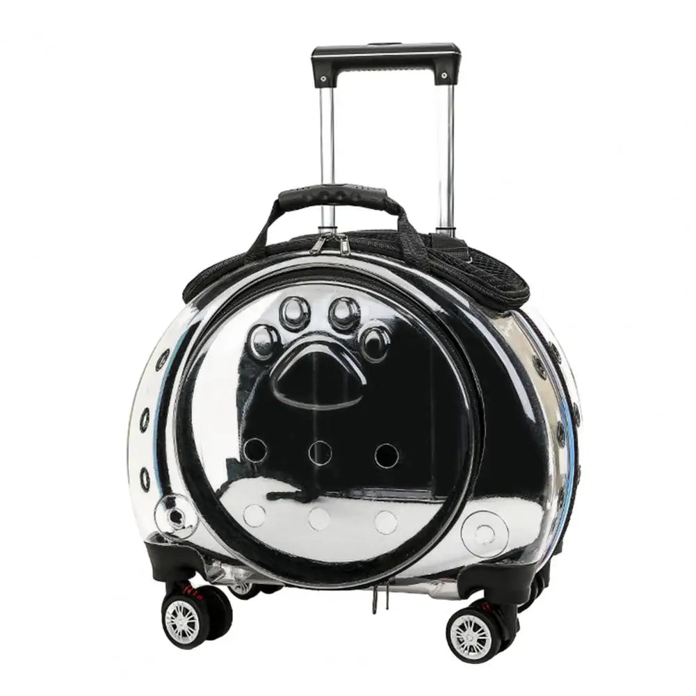Pet Trolley Case With Clear Window Ventilation Holes Wheels Travel