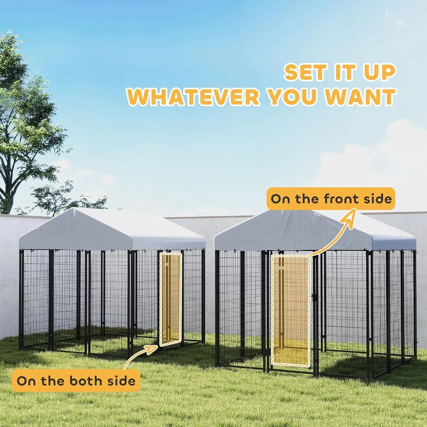 Outdoor Dog Kennel with Roof, 6x6 Heavy Duty Welded Wire Playpen Enclosure, Waterproof Cover for Large Dogs