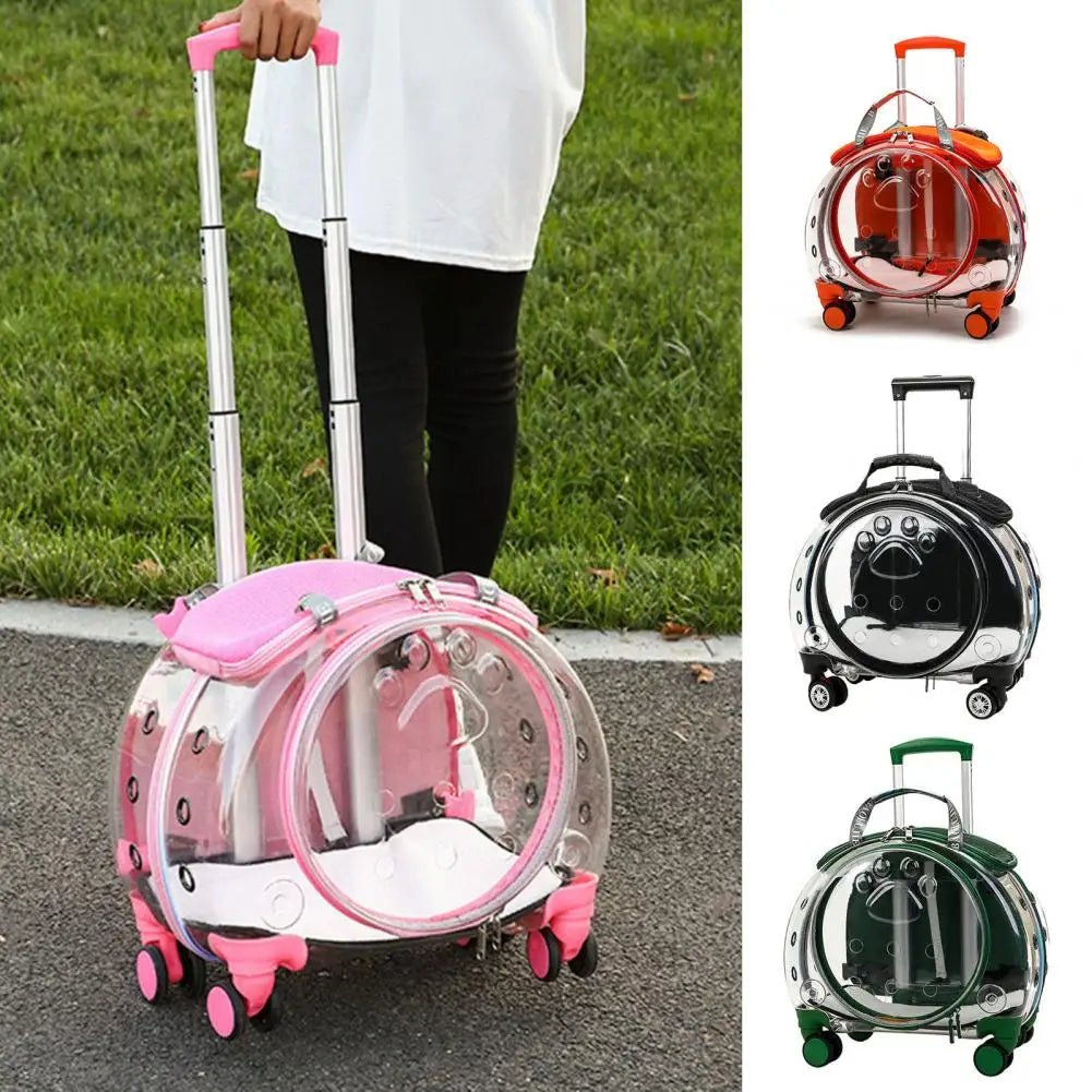 Pet Trolley Case With Clear Window Ventilation Holes Wheels Travel