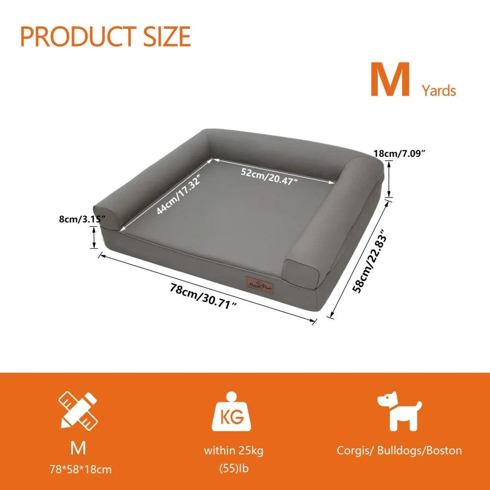 M-XXL Orthopedic Dog Bed Bolster Microfiber Leather Pet Dog Sofa Waterproof Couch Calming Bed with Removable Cover Easy Clean
