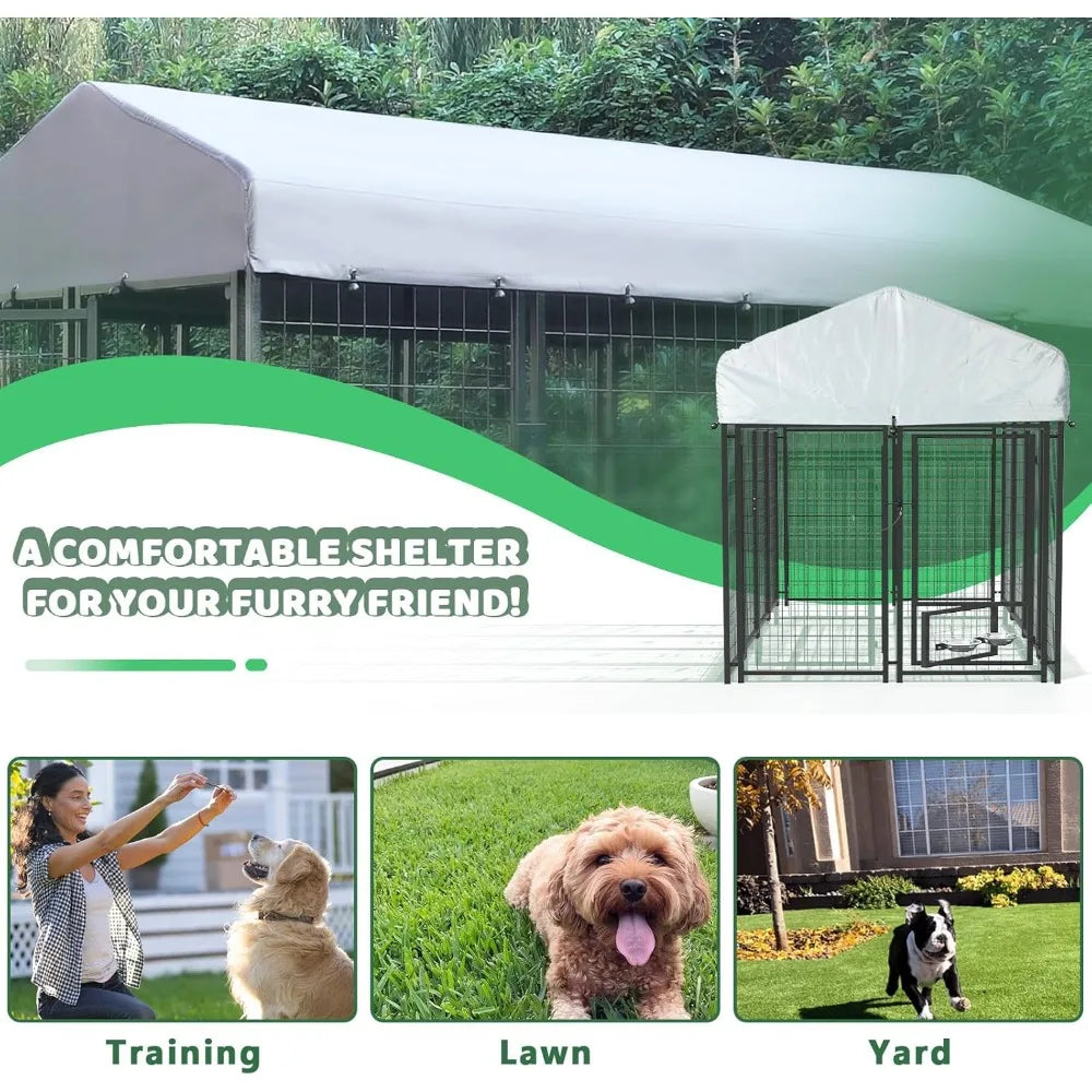 8x4x4 Outside Dog Kennel with Roof for Large Dogs, Heavy Duty Welded Wire Steel Dog Playpen Fence with Secure Lock, Pet