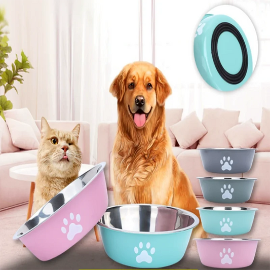 New pet bowls, large-capacity dog food bowls, stainless steel anti-knock household dog bowls, large-scale pet supplies.