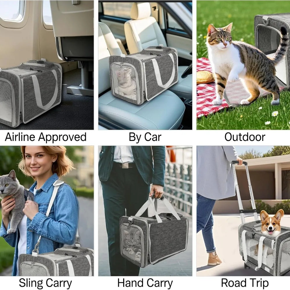 Carrier with Wheels Up to 25 lbs Airline Approved Dog Carrier Rolling Pet Carrier w/Removable Wheels & Washable Plush Mat