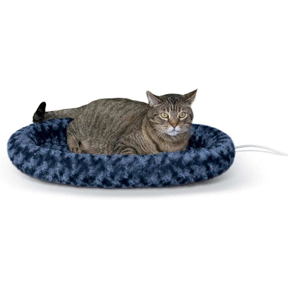 K&H Pet Products Bolster Heated Cat Bed for Indoor Cats, Thermo-Kitty Fashion Splash Orthopedic Foam Heated Pet Bed for Large Ca