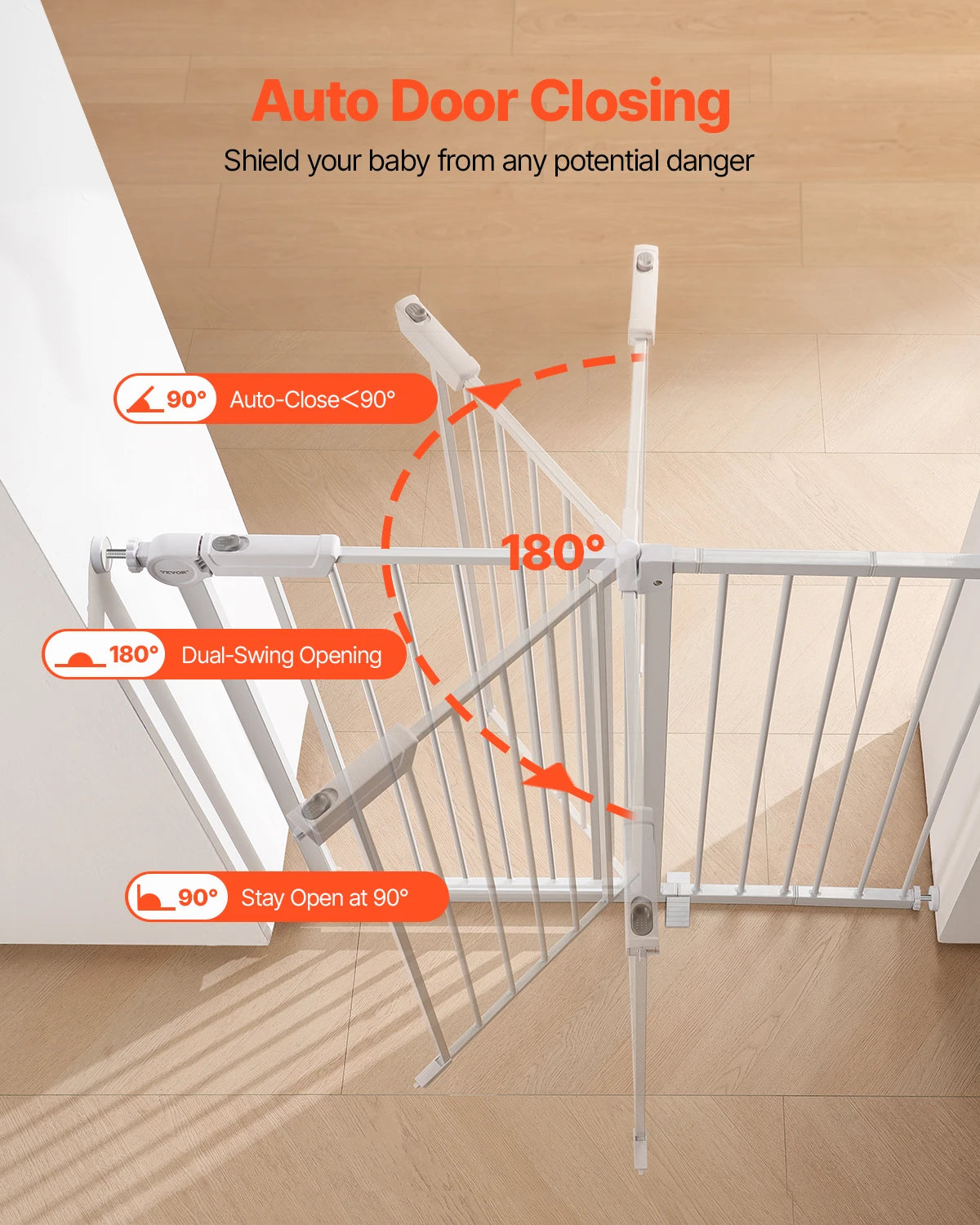 VEVOR Baby Gate 28/30/36 Inches High Dog Gate Easy Step Walk Thru Child Pet Security Pressure Mount Kit Wall Cups Doorways