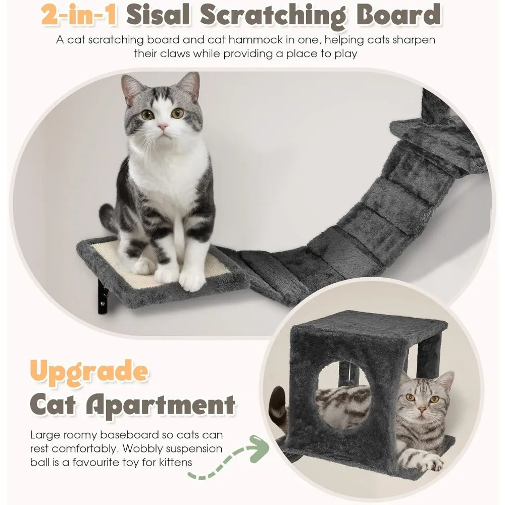 ZHIYONG 7-In-1 Wall Mounted Cat Climber Set With House And Scratcher