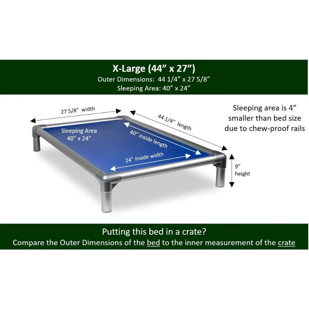 durable silver aluminum dog bed - 44x27" - heavy-duty royal vinyl