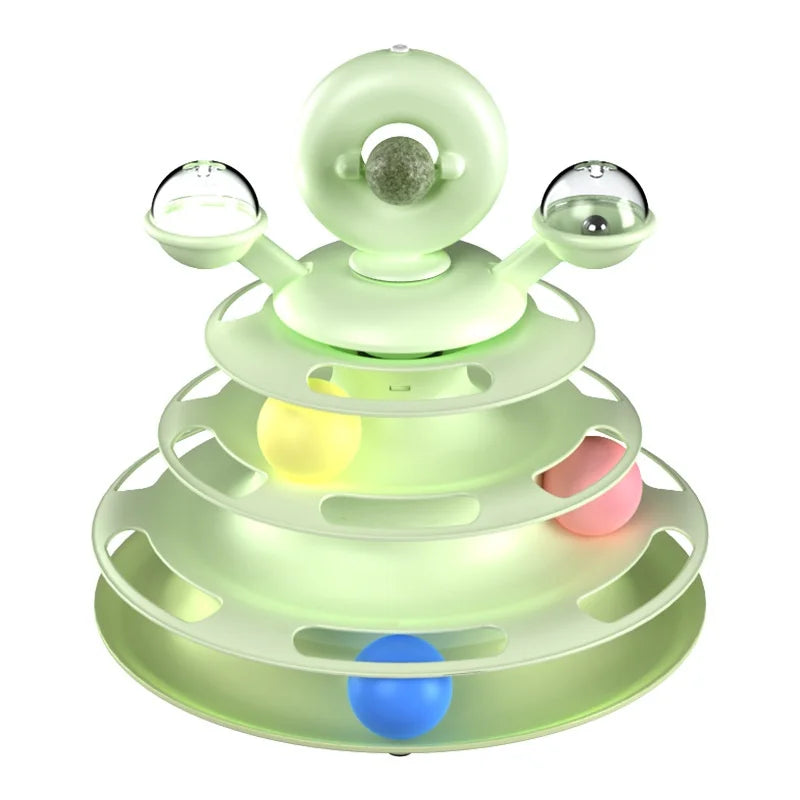 4 Level Cat Toy Tower Turntable Puzzle With Roller Balls