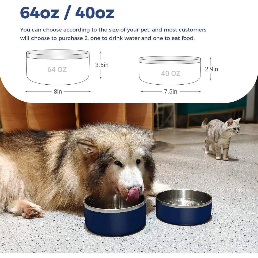 Dog Bowl, Stainless Steel Dog Food and Water Bowl with Non Slip Quiet Bottom, Easy to Clean, Dishwasher Safe, 40oz, Blue