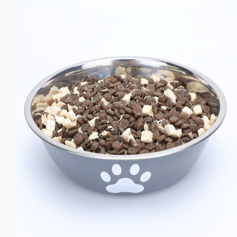 New pet bowls, large-capacity dog food bowls, stainless steel anti-knock household dog bowls, large-scale pet supplies.