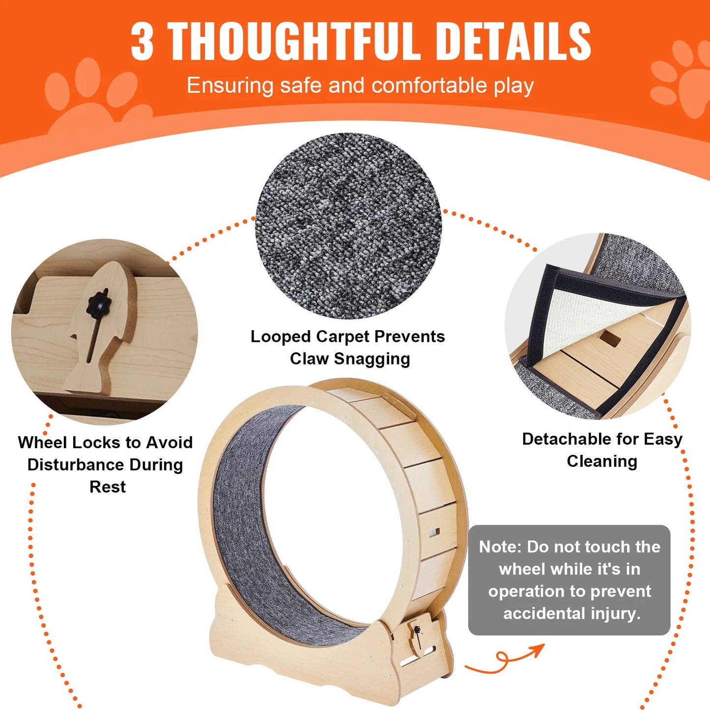 SucceBuy Wooden Cat Exercise Wheel Detachable Carpet Cat Teaser