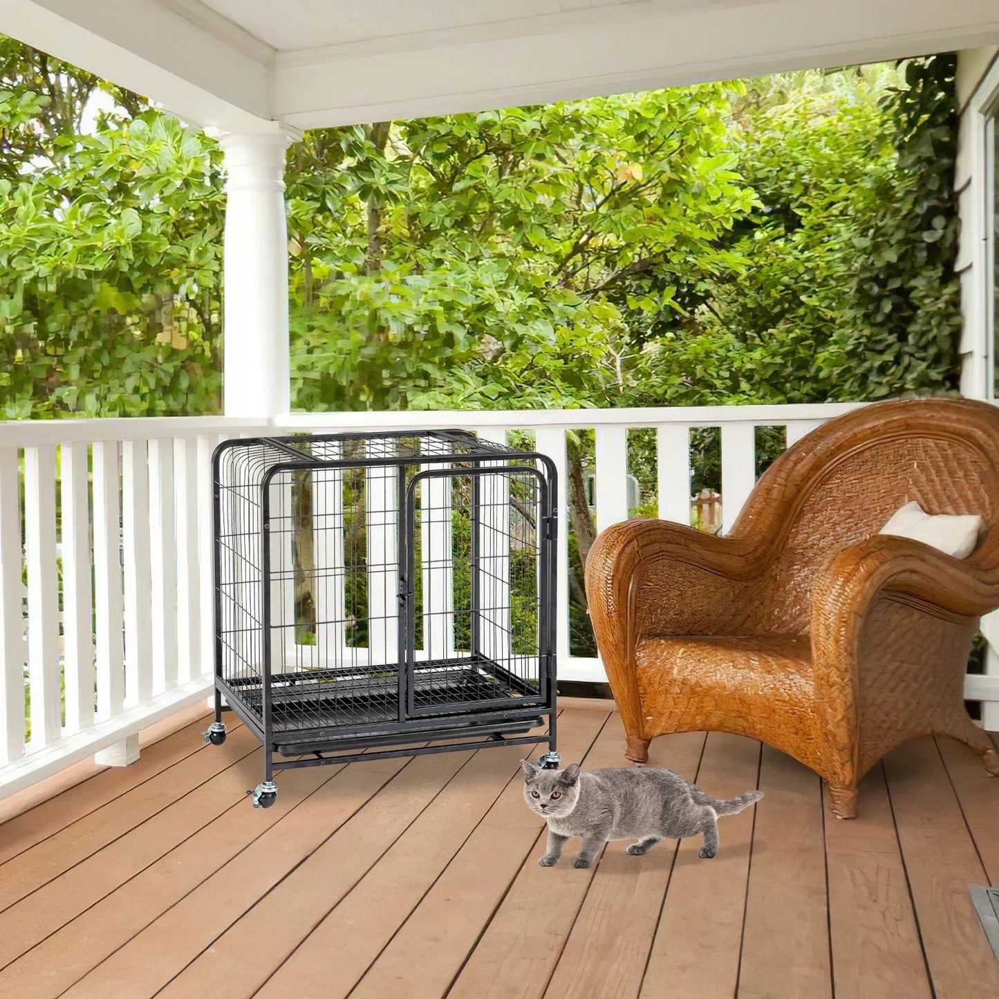 Durable Cat Cage Enclosure With Double Doors And Lockable Wheels