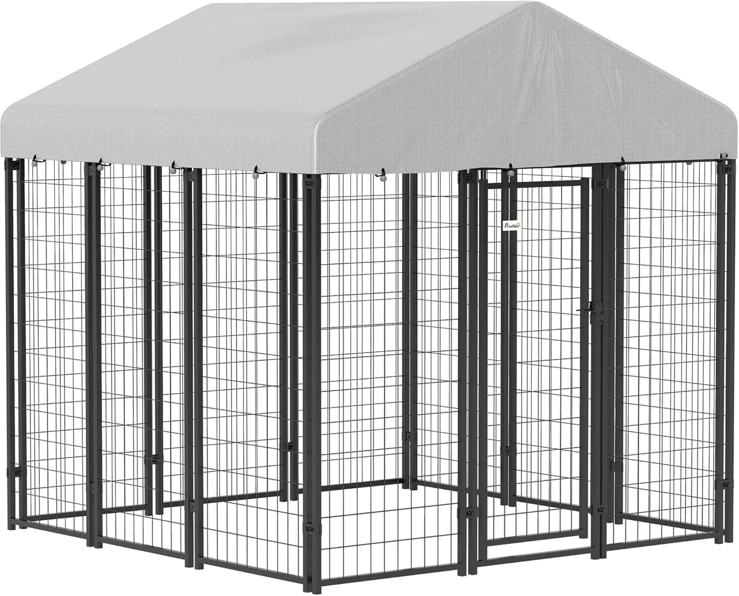 Outdoor Dog Kennel with Roof, 6x6 Heavy Duty Welded Wire Playpen Enclosure, Waterproof Cover for Large Dogs