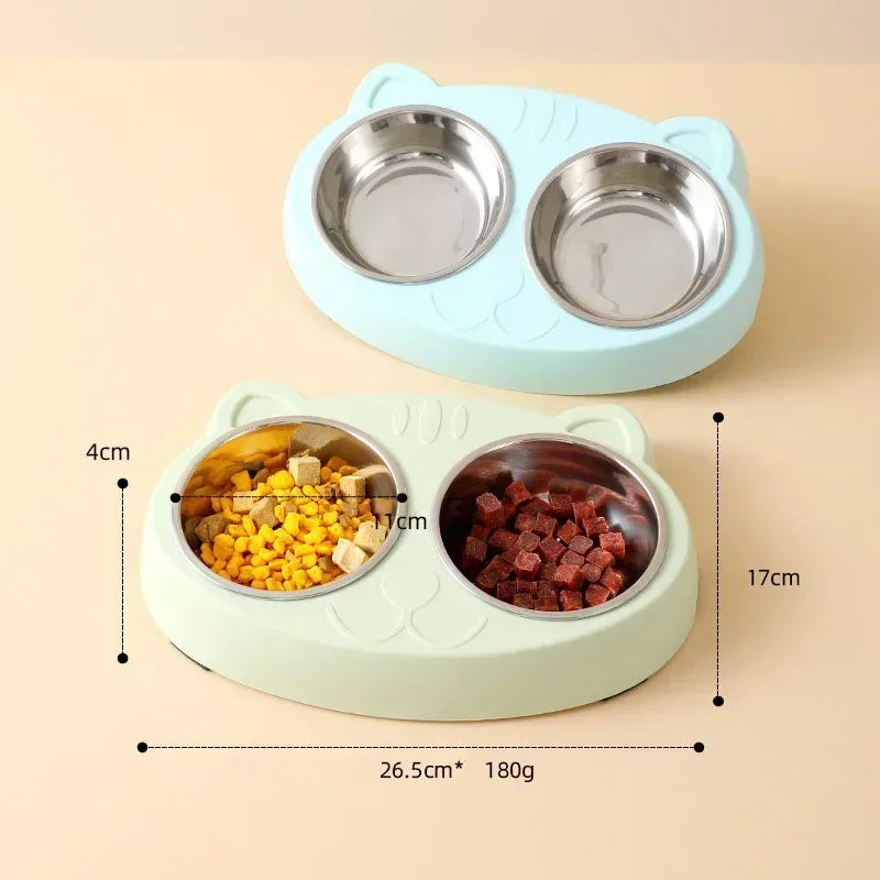 Double Bowl Pet Feeder Tray for Cats and Dogs Plastic