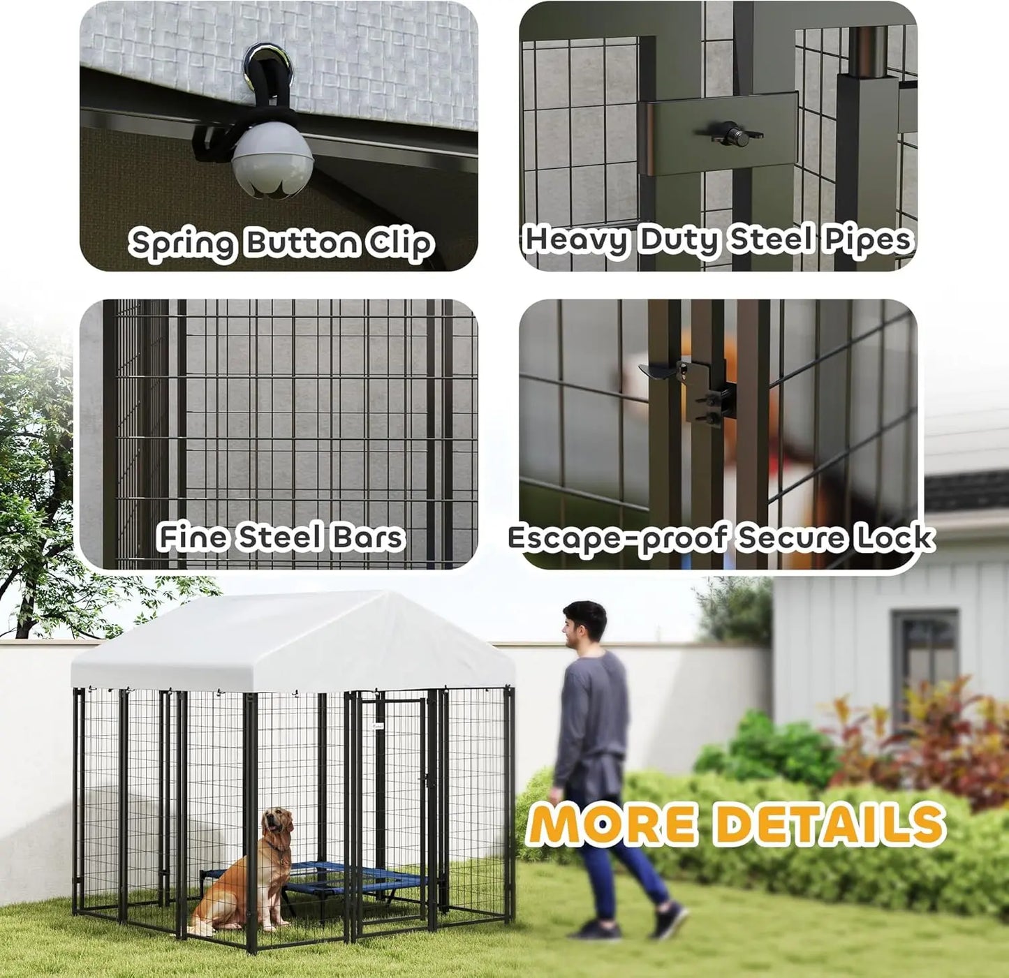 Outdoor Dog Kennel with Roof, 6x6 Heavy Duty Welded Wire Playpen Enclosure, Waterproof Cover for Large Dogs