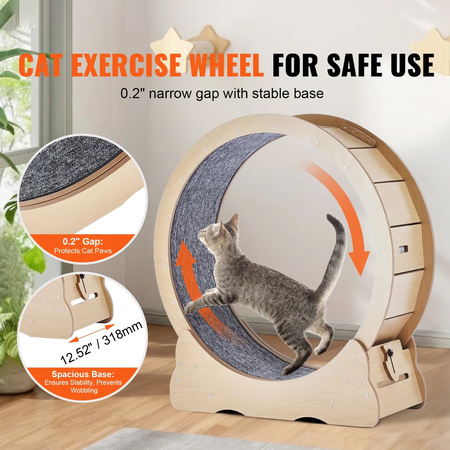 SucceBuy Wooden Cat Exercise Wheel Detachable Carpet Cat Teaser