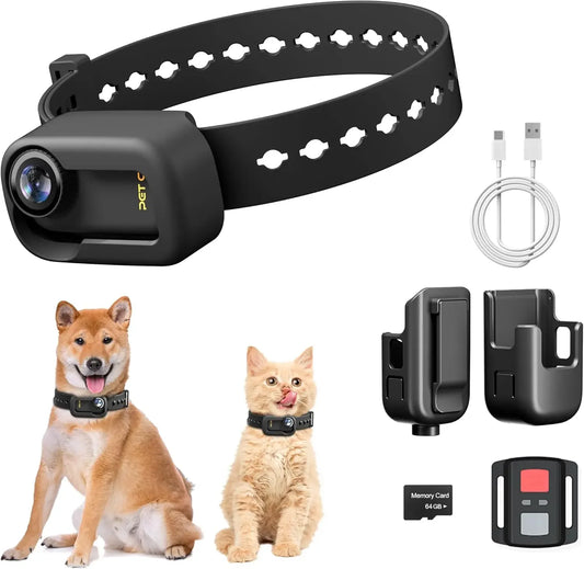4K Cat Collar Camera, HD WiFi Pet Camera with 64GB SD Card, Mini Action Camera for Video Records Dog Collar Camera