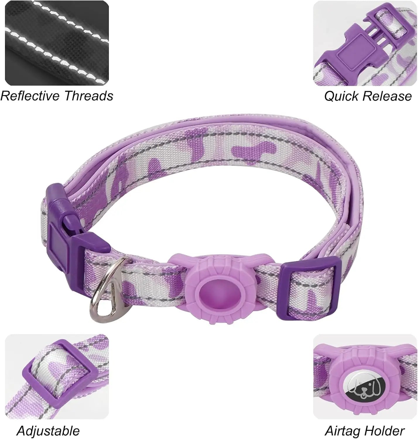 Dog Leash and Collar Set with AirTag Holder for Small Medium Large Dogs,5 FT Double Rope Leashes
