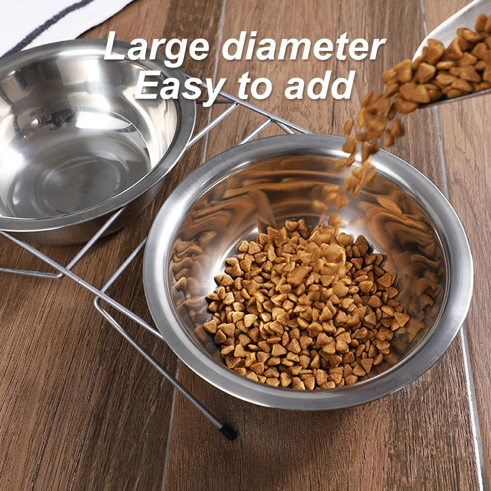 1pc S/M/L Stainless Steel Floor-standing Pet Double Bowl Fall-proof & Durable‌ Line Iron Frame Feeder Dog Bowls for Pet Dogs Cat