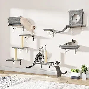 ZHIYONG 7-In-1 Wall Mounted Cat Climber Set With House Bridge Tree