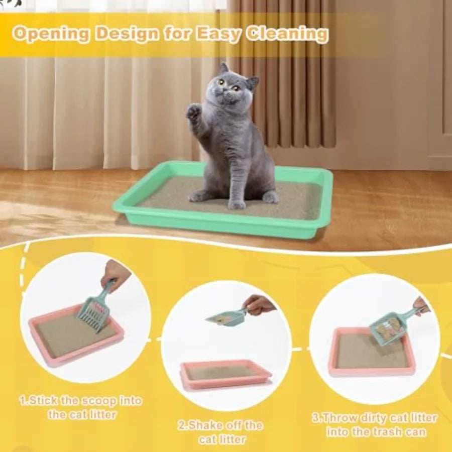 Low Entry Shallow Litter Box Set for Small Pets, Portable