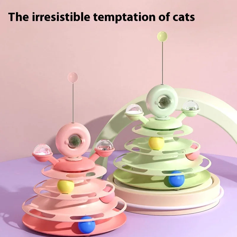 4 Level Cat Toy Tower Turntable Puzzle With Roller Balls