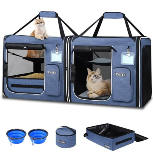 2-In-1 Double Cat Carrier With Built-in Litter Box Portable