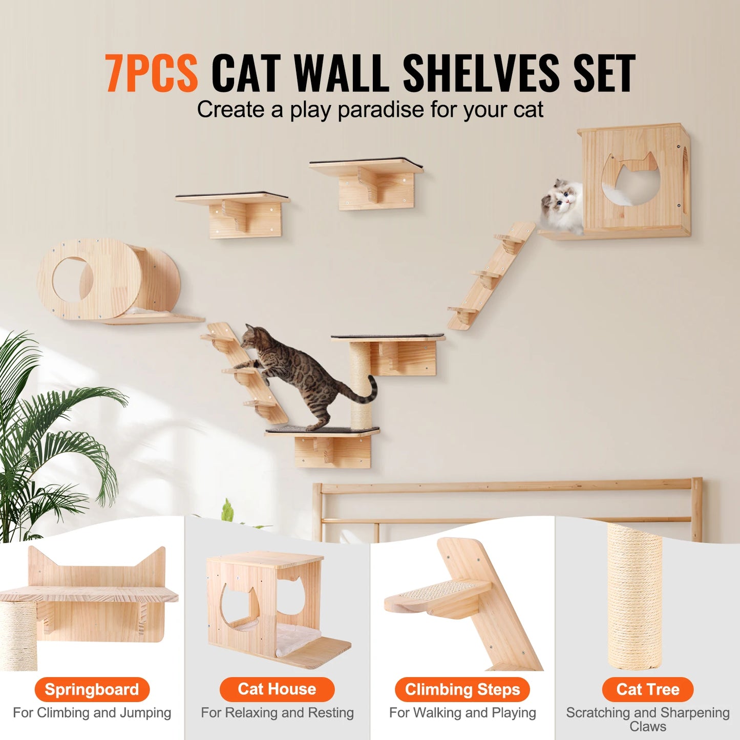 SucceBuy Wall Mounted Cat Shelves and Perches Set