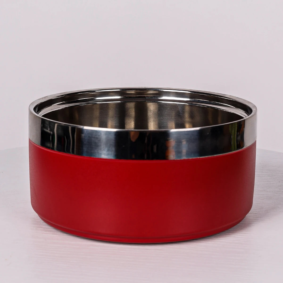 A circular stainless steel fashionable plain color anti slip pet cat bowl and dog bowl for indoor and outdoor use