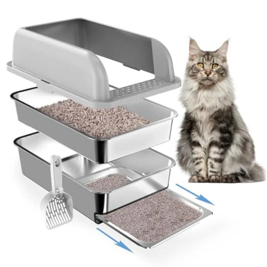 Stainless Steel Enclosed Litter Box With Lid And Drawer Pan