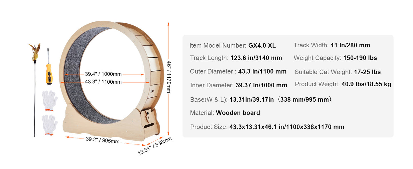 SucceBuy Wooden Cat Exercise Wheel Detachable Carpet Cat Teaser
