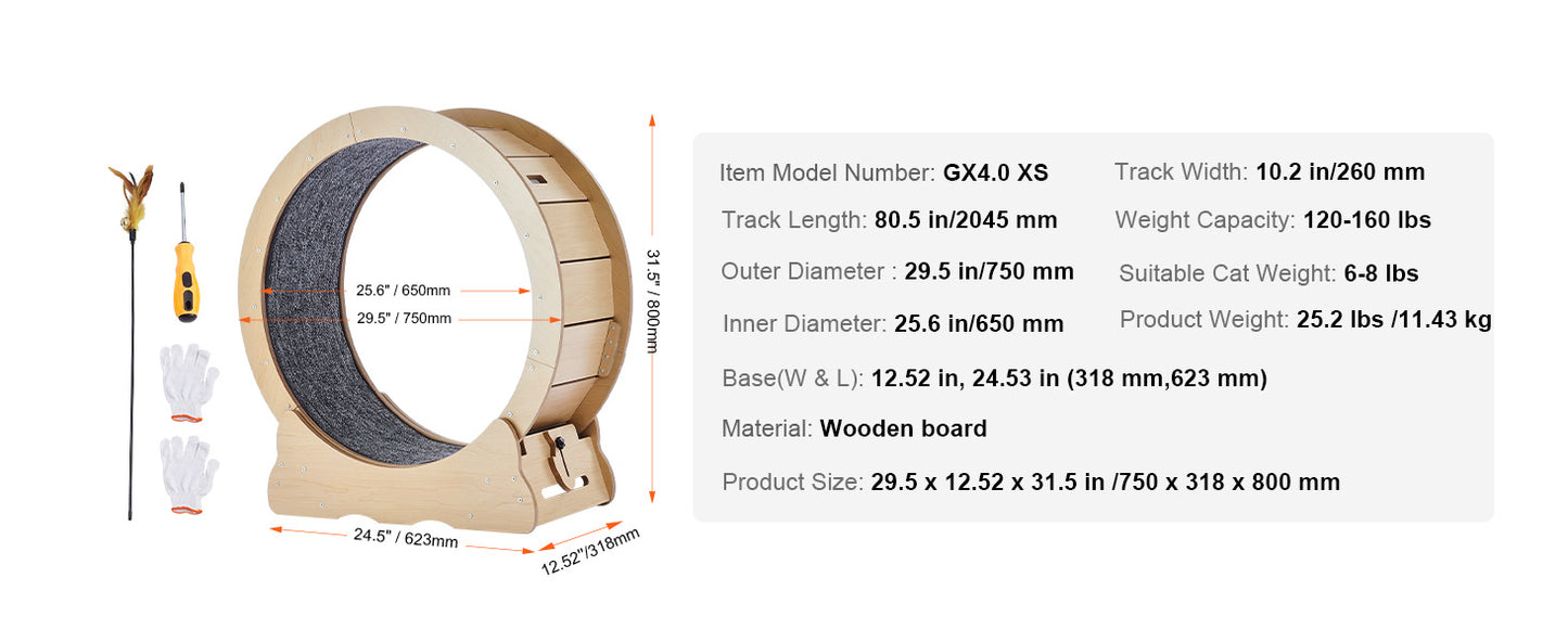 SucceBuy Wooden Cat Exercise Wheel Detachable Carpet Cat Teaser