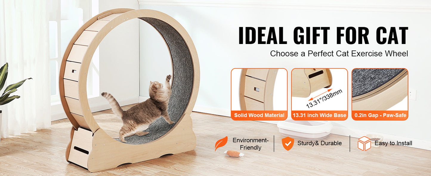 SucceBuy Wooden Cat Exercise Wheel Detachable Carpet Cat Teaser
