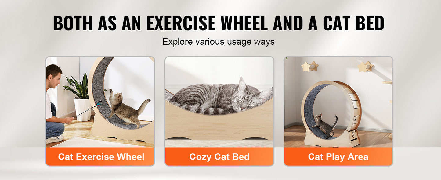 SucceBuy Wooden Cat Exercise Wheel Detachable Carpet Cat Teaser